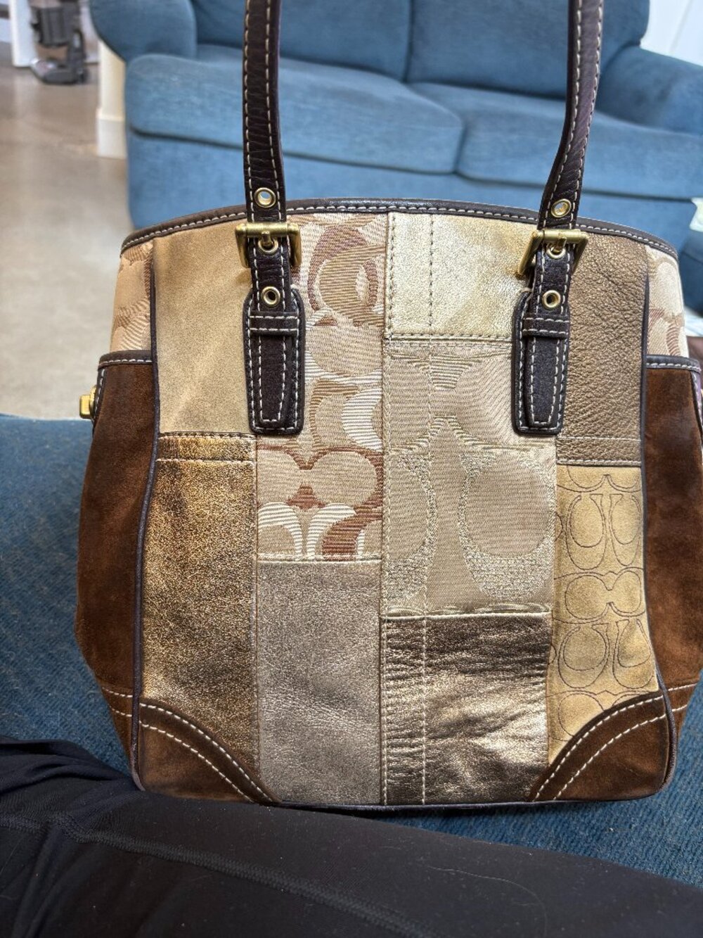 COACH Brown Suede & Leather Patchwork Tote